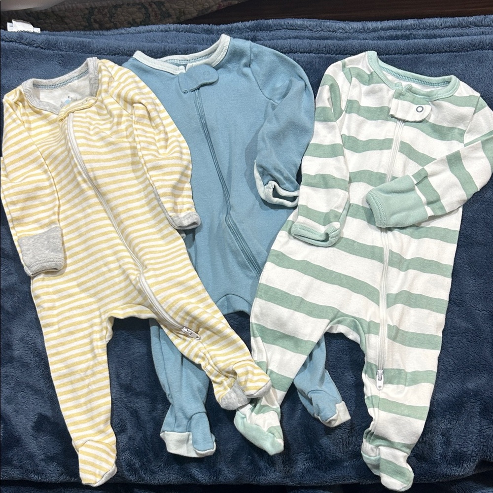 Cloud Island  boys One Piece Footies - Yellow, Blue, Green Stripes